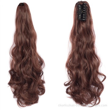 Wholesale Grey Curl Natural Wave Claw-Clip Drawstring Ponytail Extension Hairpiece Synthetic Hair Ponytails For Women Girl